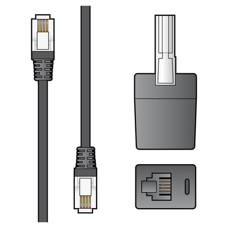 The diagram features an illustration of an AV:Link RJ11 Modem Lead with a BT Adaptor, showcasing close-up views of its RJ11 plug. It details the connector with visible copper conductors and provides both top and side perspectives. The image underscores the meticulous design for a technical audience, highlighting precision in craftsmanship over the 10-meter cable length.