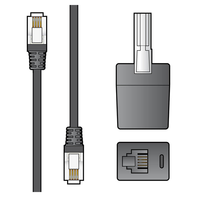 The diagram features an illustration of an AV:Link RJ11 Modem Lead with a BT Adaptor, showcasing close-up views of its RJ11 plug. It details the connector with visible copper conductors and provides both top and side perspectives. The image underscores the meticulous design for a technical audience, highlighting precision in craftsmanship over the 10-meter cable length.