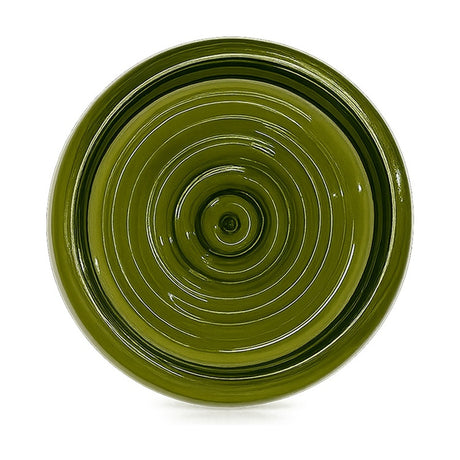 Blink Loop Ribbed Glass Disc Wall Light in Jade green, a round glossy glass fixture with fine concentric ribs spiralling to a centre point, shown against a plain white background.