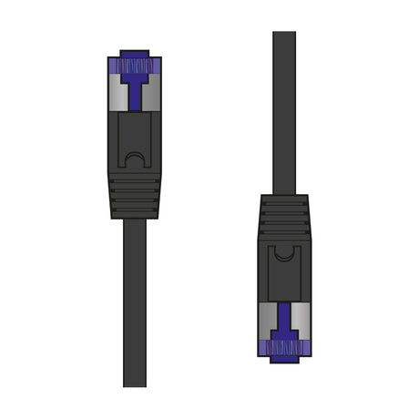AV:Link Cat7 S/FTP RJ45 5m Ethernet patch lead by AVSL in matte black with snag-free connectors and purple accents, shown on a plain white background.