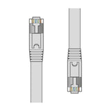 AV:Link Cat6a FTP flat Ethernet patch lead 10m in white, showing both snag-free RJ45 connectors with visible twisted pair wiring on a plain background.