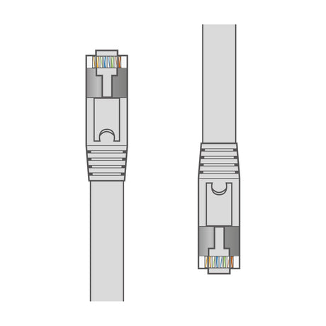 AV:Link Cat6a FTP flat Ethernet patch lead 10m in white, showing both snag-free RJ45 connectors with visible twisted pair wiring on a plain background.