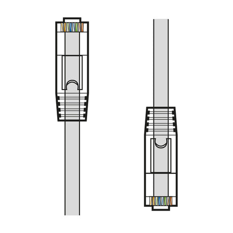 AV:Link Slim Cat6a FTP Ethernet patch leads shown as two grey cables with clear RJ45 connectors and visible coloured twisted pair wires, on white.