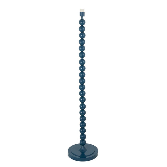 Endon Brenleigh floor lamp base in glossy blue, formed from stacked metal spheres on a round base with an E27 lamp holder, on a plain white background.