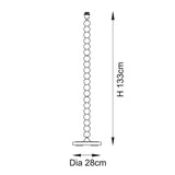 Endon Brenleigh floor lamp base dimensions diagram showing 133cm height and 28cm diameter on a plain white background.