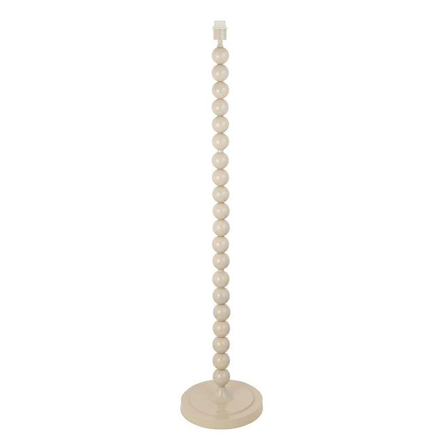 Endon Brenleigh floor lamp base in glossy almond white, formed from stacked metal spheres on a round base with E27 lamp holder, on a plain background.