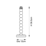 Technical line drawing of the Endon Brenleigh table lamp base showing stacked sphere column with E14 fitting, 36.5cm height and 12cm diameter.
