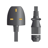 Mercury 1.5m UK 3-pin plug to IEC C13 power lead in black with 10A fused plug, shown alongside the female C13 connector on a plain background.