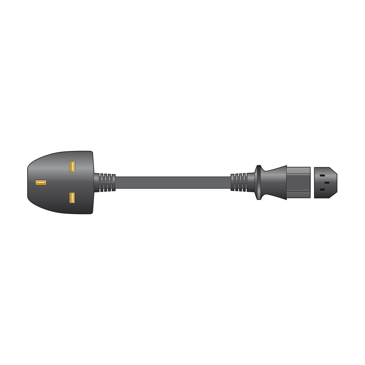Mercury 1.5m black power lead illustration with UK 3-pin plug socket end and IEC C13 connector, shown on a plain white background.