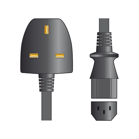 AVSL UK mains to IEC C13 power cable in black with 3-pin fused plug socket and C13 kettle lead connector shown on a plain white background.