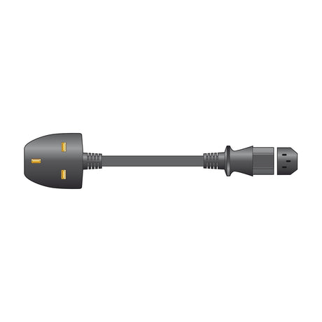 Mercury 3m UK plug to IEC C13 power lead in black, showing the fused BS 1363 socket end and moulded C13 connector on a plain background.