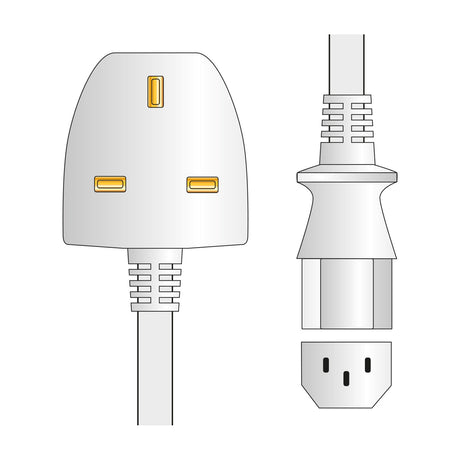 Mercury 1m white power lead with UK 3-pin plug and IEC C13 socket end shown on a plain background.