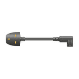 Mercury 1m UK plug to right-angle IEC C13 power lead in black with moulded UK plug and angled C13 connector on a white background.