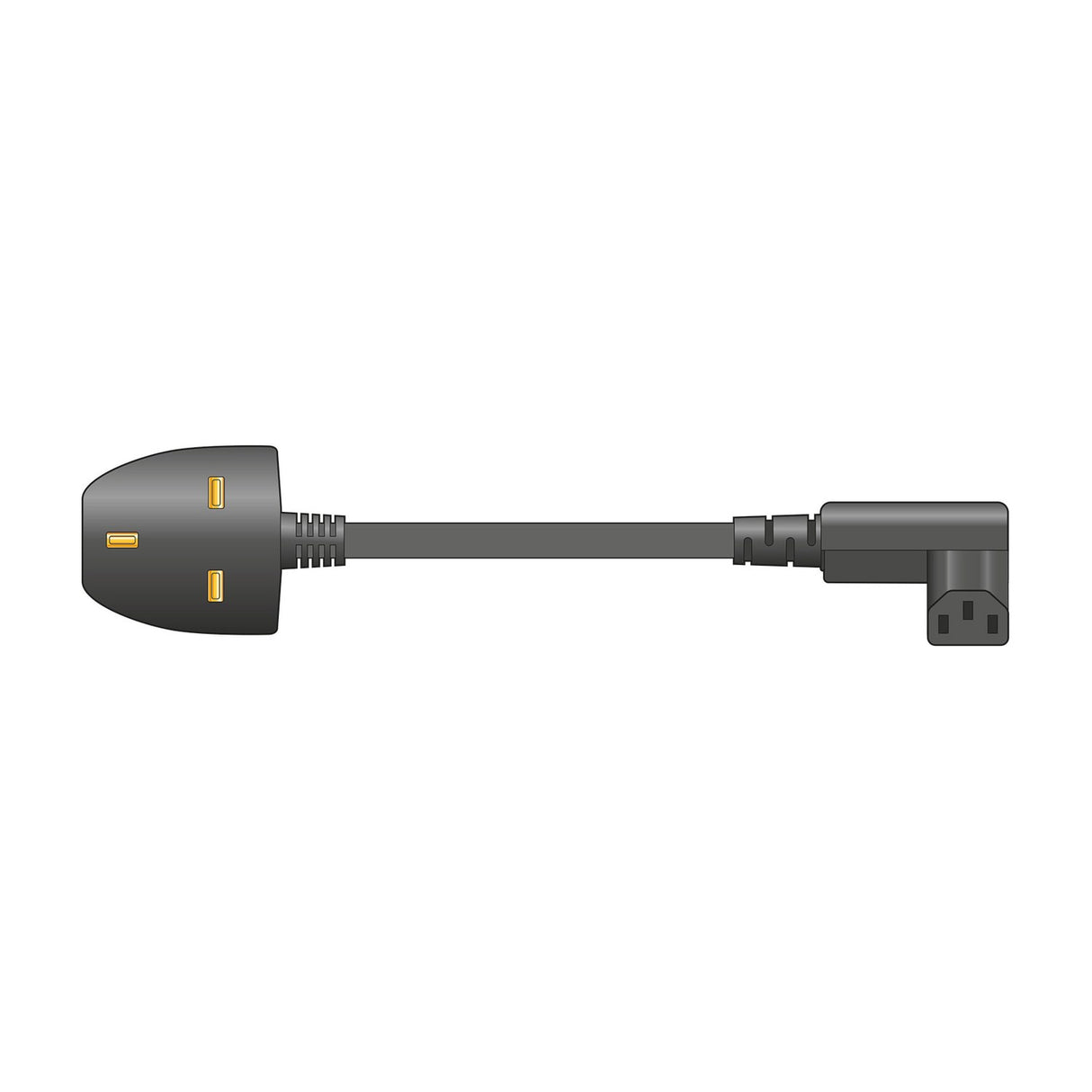 Mercury 2m black power lead with UK 3-pin plug and right-angle IEC C13 socket, shown on a plain white background.