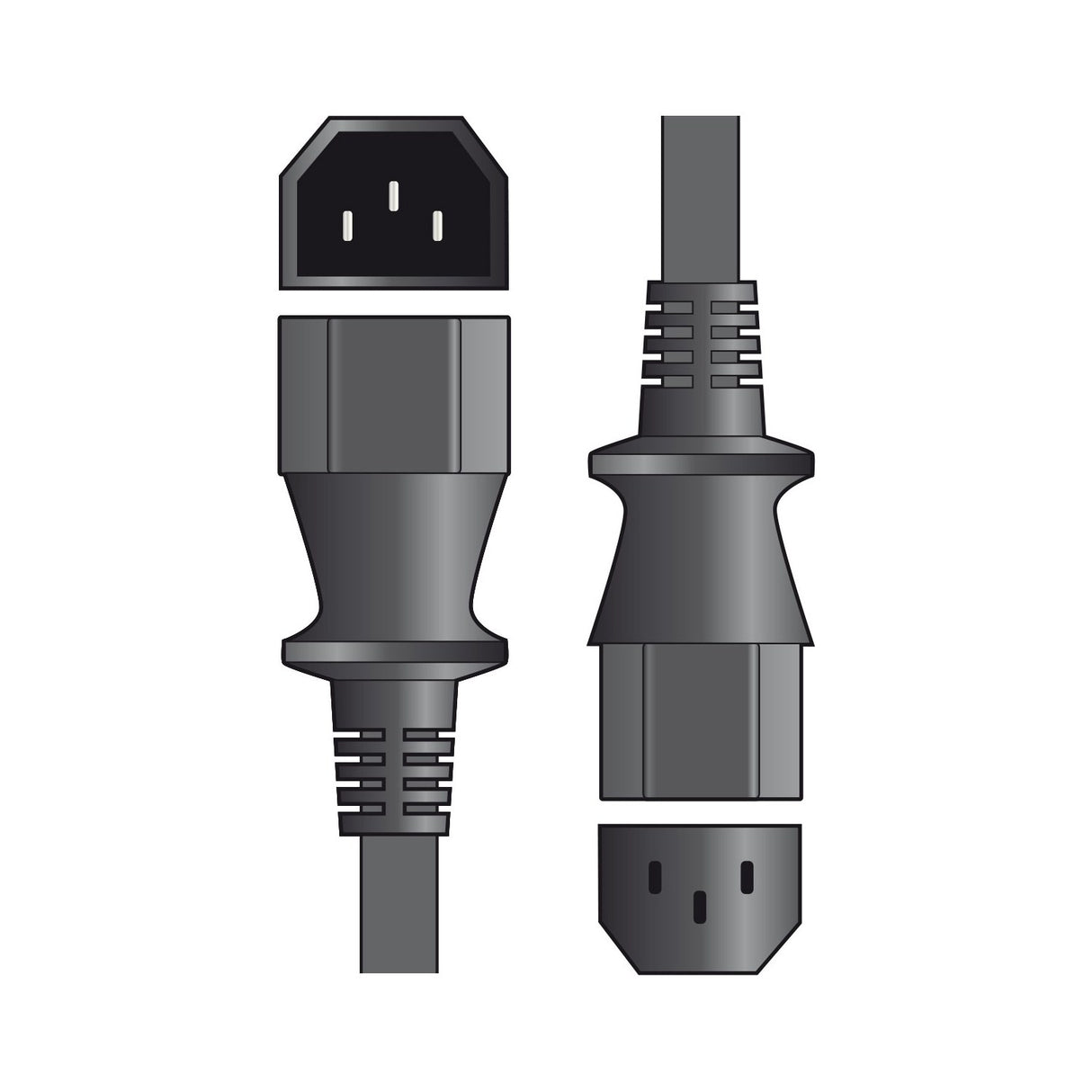 Mercury 2m IEC extension lead in black with C14 plug and C13 socket connectors shown alongside end-on views on a plain white background.