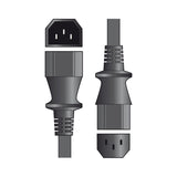 Mercury 2m IEC extension lead in black with C14 plug and C13 socket connectors shown alongside end-on views on a plain white background.