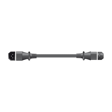 Mercury IEC to IEC 2m black extension lead with moulded C14 plug and C13 socket on a 3-core cable, shown horizontally on a white background.