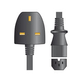 Mercury 2m heat-resistant mains lead illustration showing a black UK 3-pin socket end and IEC C13 female connector on a plain white background.