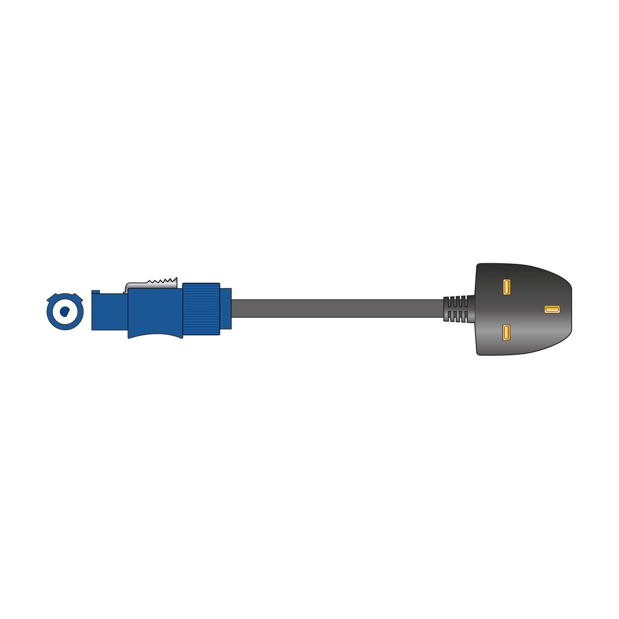 Citronic 3m UK mains power cable with blue twist and lock connector, black lead, and moulded UK plug, shown on a plain white background.