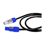 Citronic Twist and Lock 1.5m daisy chain power cable with blue and grey locking connectors on black lead, shown on a white background.