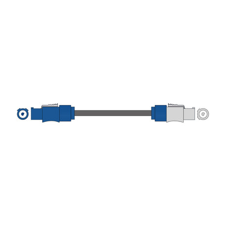 Citronic Twist and Lock 6m daisy chain power cable with blue locking connectors at both ends and black cable, shown on a plain white background.