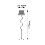 Dimension diagram of the Endon Danemont floor lamp showing a 150cm height and 32cm shade diameter on a plain background.