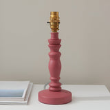 Aldworth Ripple table lamp base with turned wood spindle in soft pink clay finish and brass B22 lampholder.