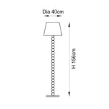 Line drawing of the Ashwood Zigzag Floor Lamp showing a stacked sphere base and tapered shade, with dimensions 40cm diameter shade and 156cm height.