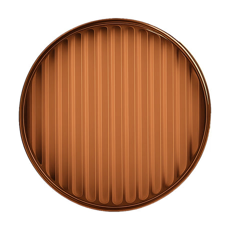 Blink Ray Ribbed Glass Disc Wall Light in honey, a round iron-bodied fixture with vertical-ribbed amber glass, shown face-on against a plain white background.