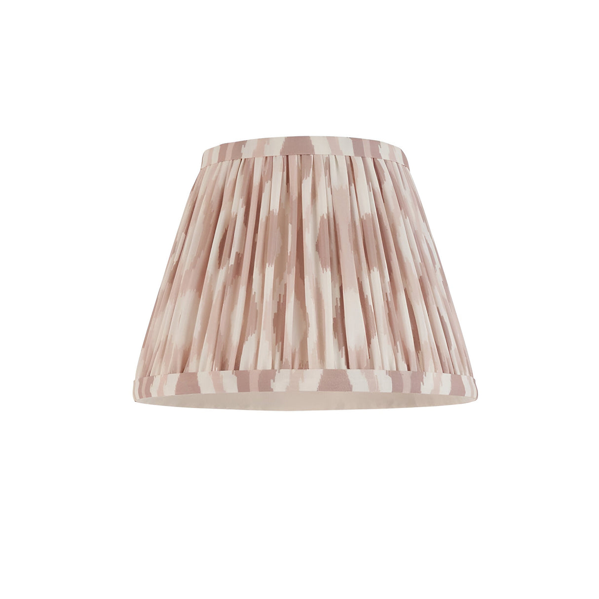 Endon Bevbury Ikat tapered pleated faux silk lampshade in pink clay and cream ikat print, shown on a plain white background.