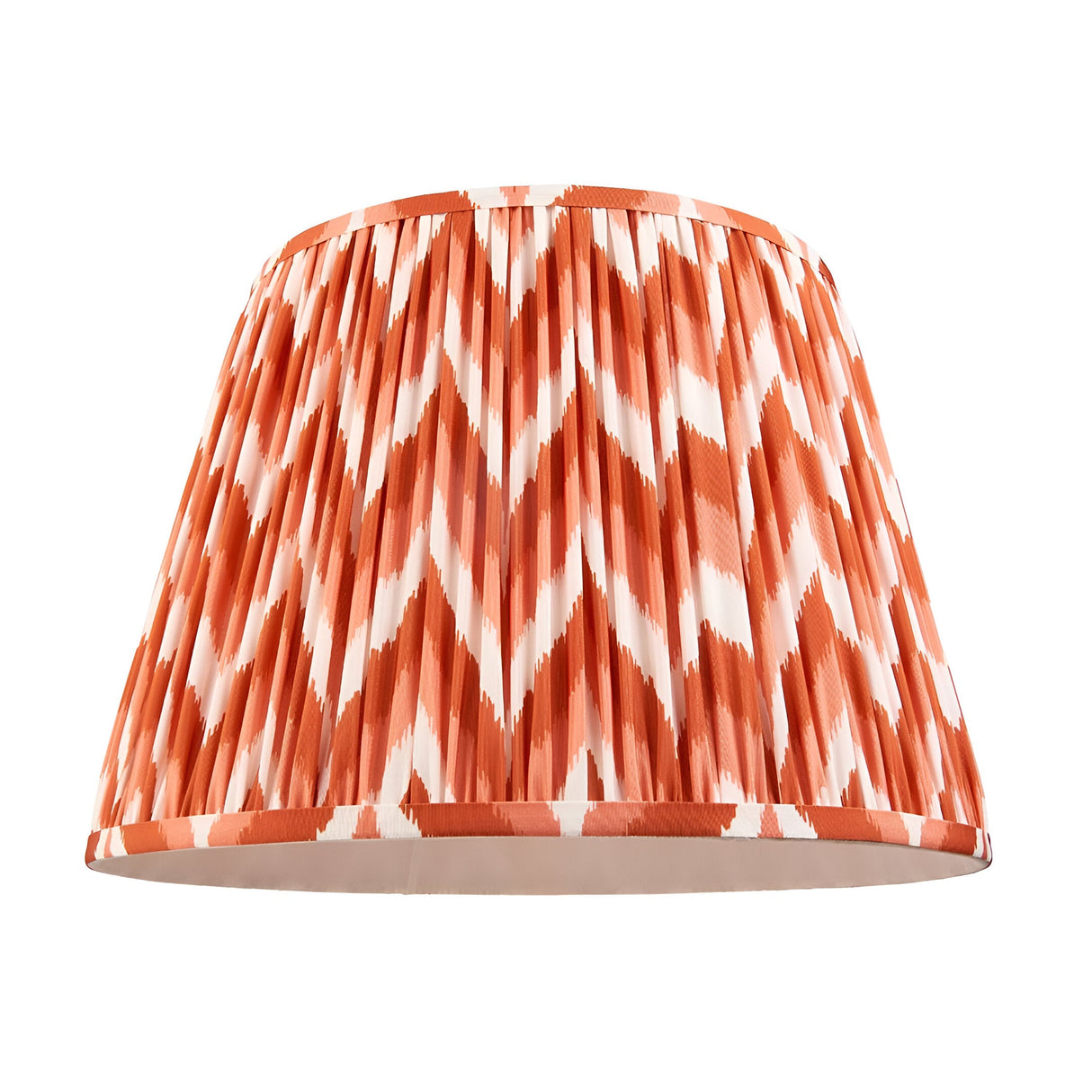 Brenleigh Zigzag Floor Lamp shade in pleated apricot orange faux silk with a chevron pattern, taped edge, shown against a plain white background.