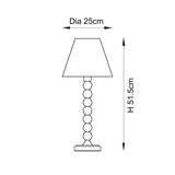 Endon Brenleigh Ripple table lamp dimension diagram showing 25cm shade diameter and 51.5cm height with stacked-sphere base.