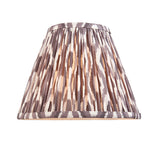 Brenleigh Ikat table lamp shade in grey, white, and brown patterned pleated faux silk, shown against a plain white background.