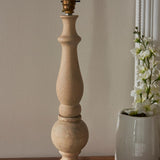 Endon Brenhurst table lamp base hand-turned from natural wood with turned baluster and ball detailing, topped with a brass B22 lamp holder.