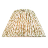 Endon Brenhurst table lamp shade in pleated faux linen with a green leaf print on a natural background, shown on a plain white backdrop.