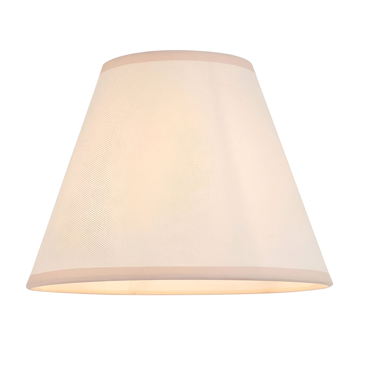 Endon Ashstead LED floor lamp Ivy shade in vintage white cotton mix fabric with almond taped trim, shown lit on a plain white background.