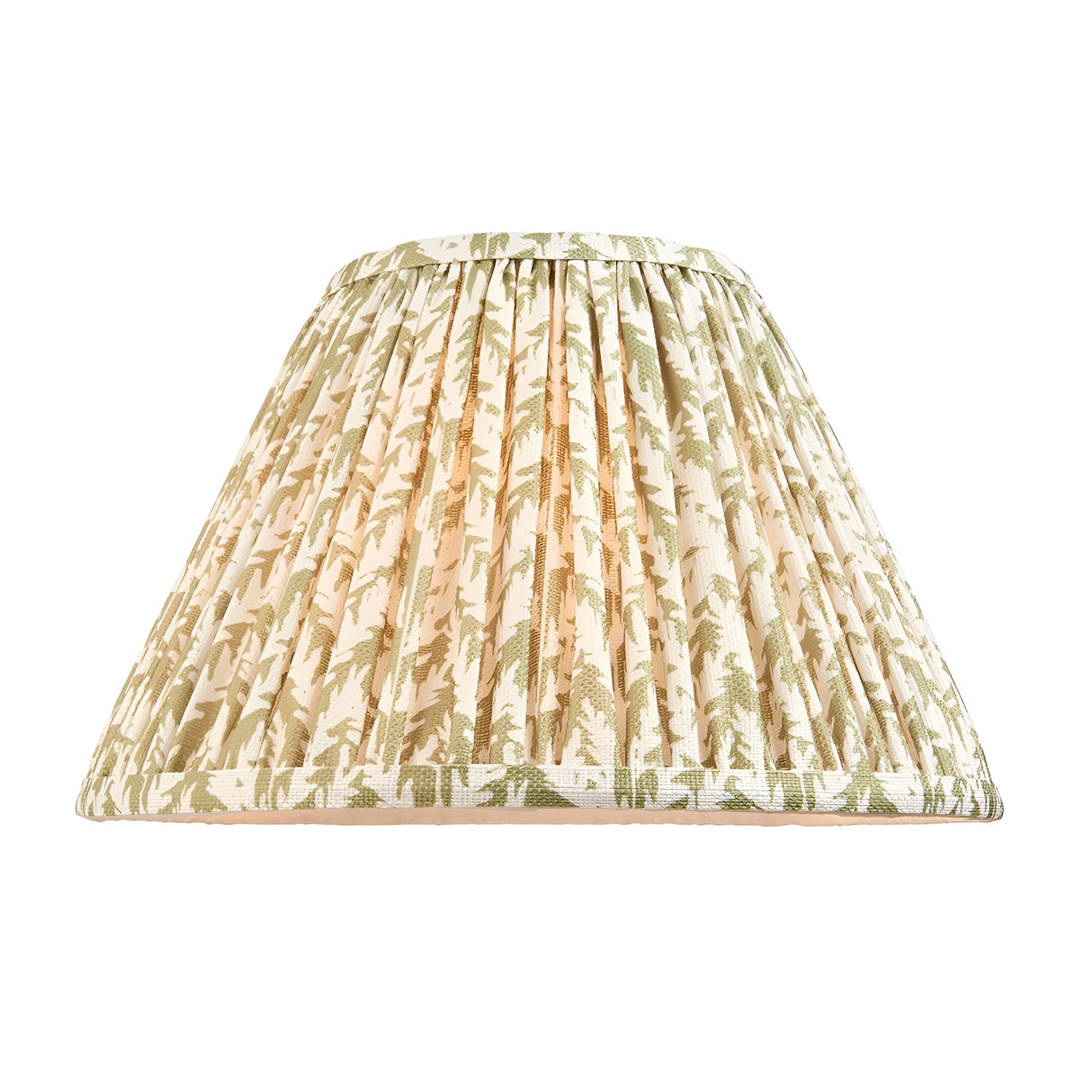 Endon Ashstead pleated Leaf shade in herb green and cream faux linen with taped edge detailing, shown on a plain white background.