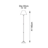 Endon Ashstead LED floor lamp dimension diagram showing 140cm height and 30cm shade diameter on a plain white background.