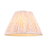 Ashstead LED Leaf Floor Lamp with pleated pink-patterned fabric shade on a slim brass stem, shown on a plain white background.