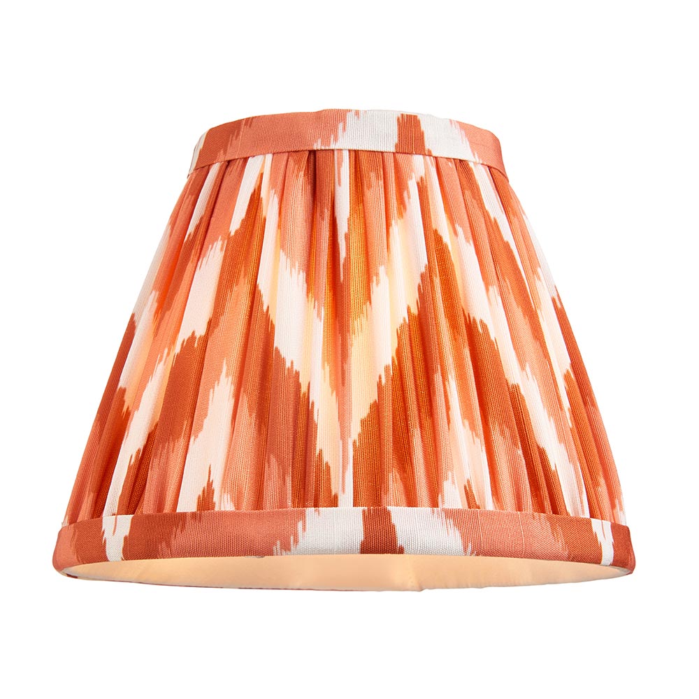 Endon Ashstead handmade pleated clip-on lamp shade in apricot orange and white zigzag faux silk, shown against a plain white background.