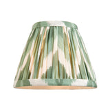 Carlwood LED Table Lamp shade in green and cream zigzag print fabric with pleated tapered design and taped edge, shown on a plain white background.