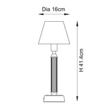 Endon Cranwick LED Ikat table lamp dimension diagram showing 41.4cm height and 16cm shade diameter on a plain white background.