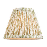 Endon Cranwick LED Leaf table lamp shade in pleated faux linen with green leaf print on white, shown on a plain white background.