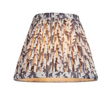Endon Danebourne LED table lamp shade in digitally printed faux linen with grey and white leaf pattern, shown lit on a plain white background.