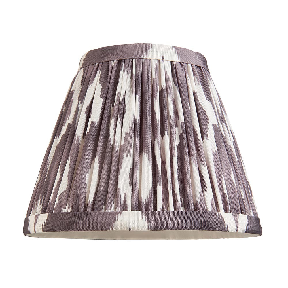 Endon Danebourne Ikat pleated clip-on lamp shade in grey and white printed faux silk, shown on a plain white background.