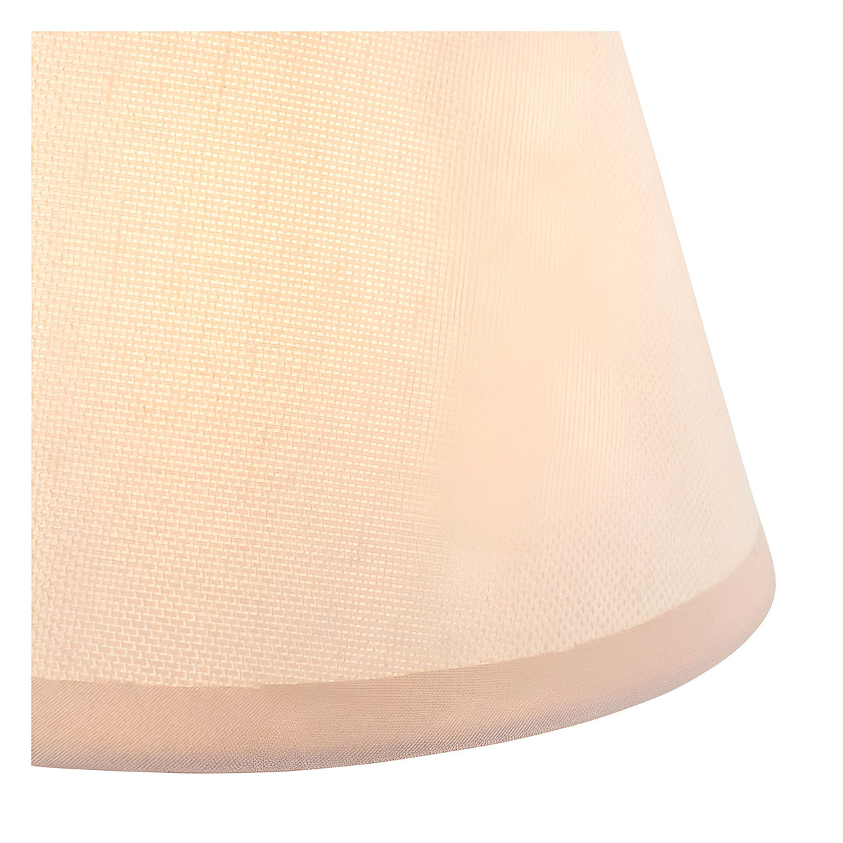 Close-up of the Danebourne LED rechargeable table lamp's fabric shade and lower brass trim edge.