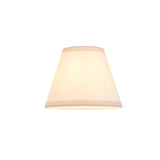Danebourne LED Rechargeable Table Lamp with tapered white fabric shade on a brass base, shown lit against a plain white background.