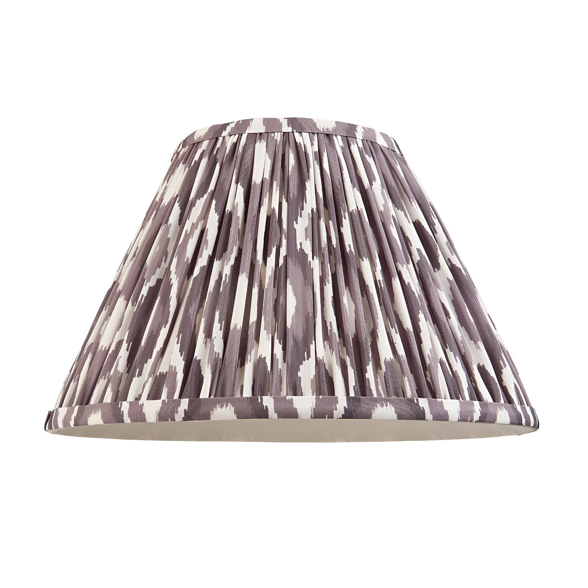 Carlworth Ikat Table Lamp shade in pleated pearl grey and cream faux silk with an ikat pattern, shown against a plain white background.