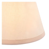 Close-up of the Endon Cliffleigh pendant's tapered vintage white cotton mix shade with almond white taped edge, softly illuminated.