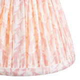 Close-up of a pleated pink and white leaf-patterned fabric shade from the Cliffleigh Leaf 5 Light Pendant, showing taped edge trim detail.